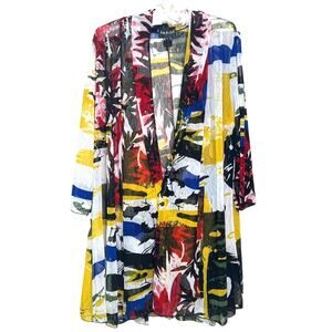 Step In Style Women's L Wearable Art Cardigan Multicolor Abstract Mesh Longline